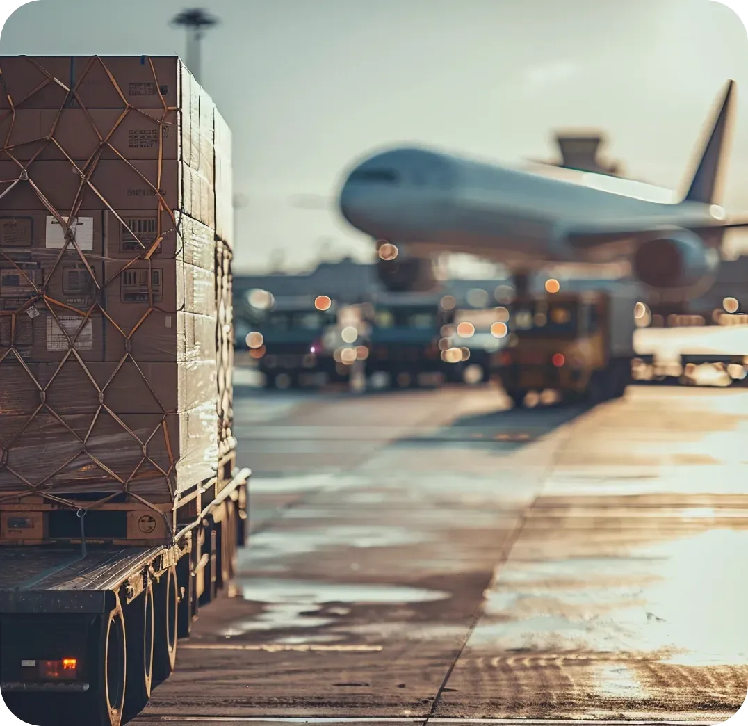 Freight being loaded into a cargo aircraft