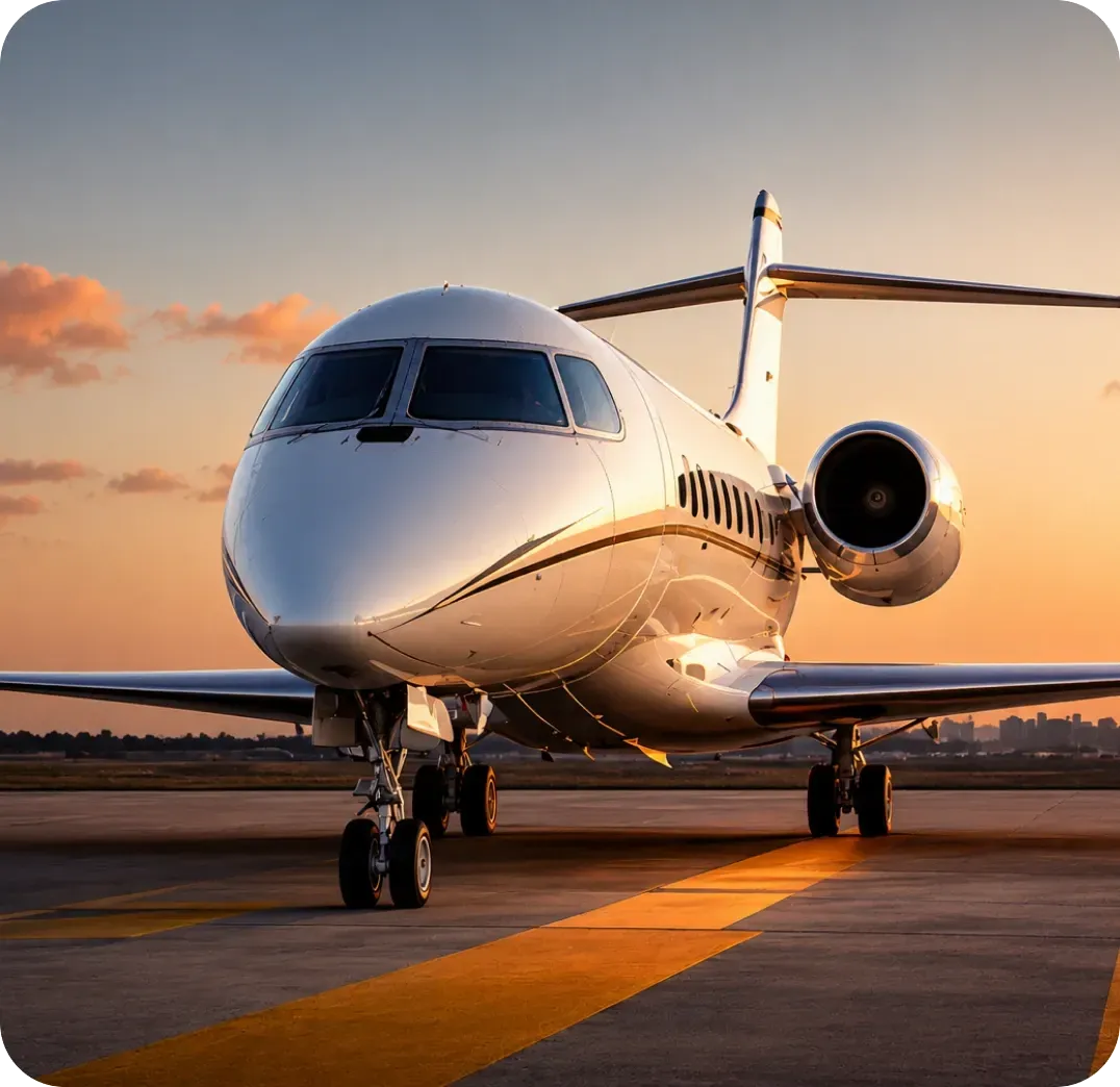Private jet parked on the runway